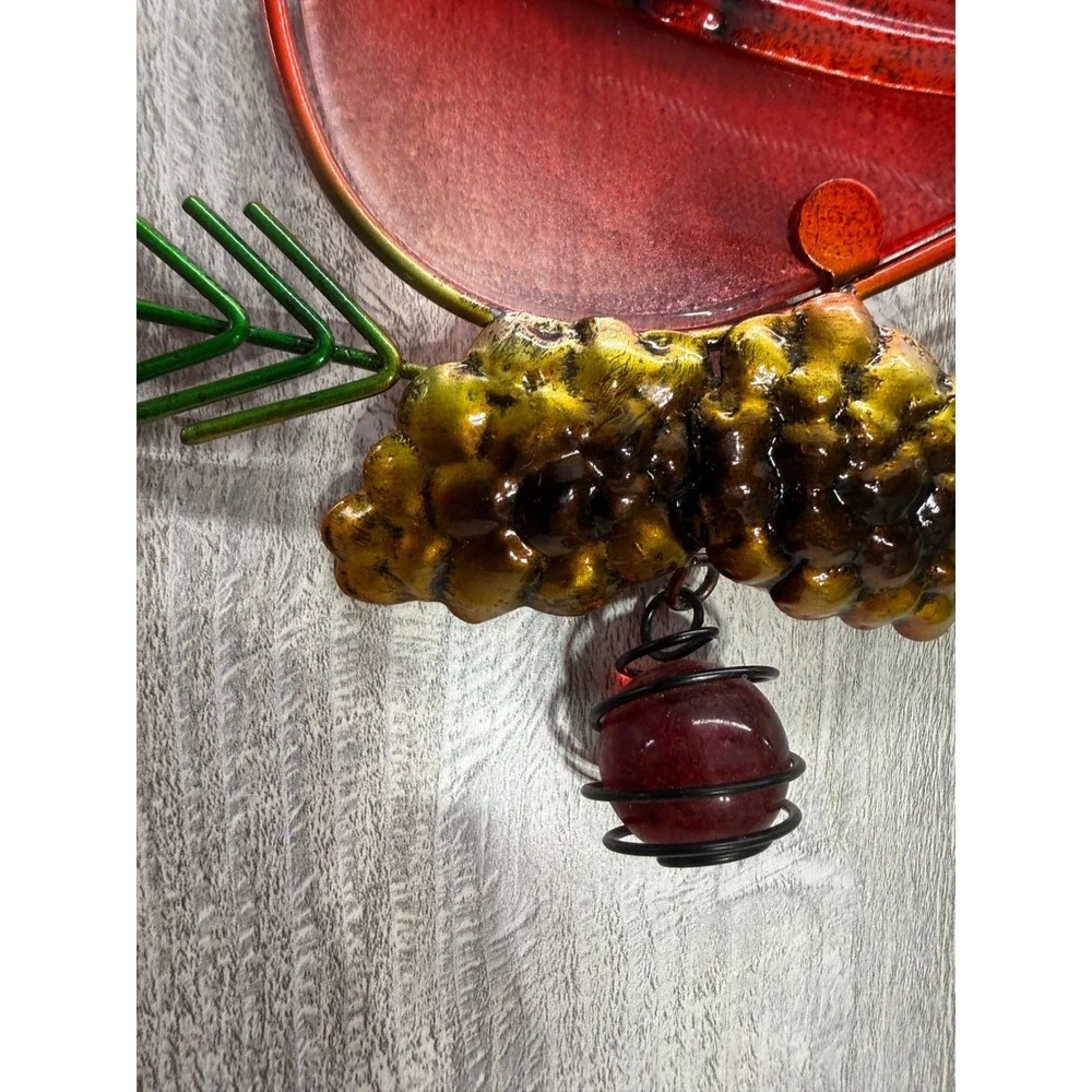 Red Cardinal Bird Metal Glass Suncatcher Hanging Garden Ornament Pinecone 12.5in